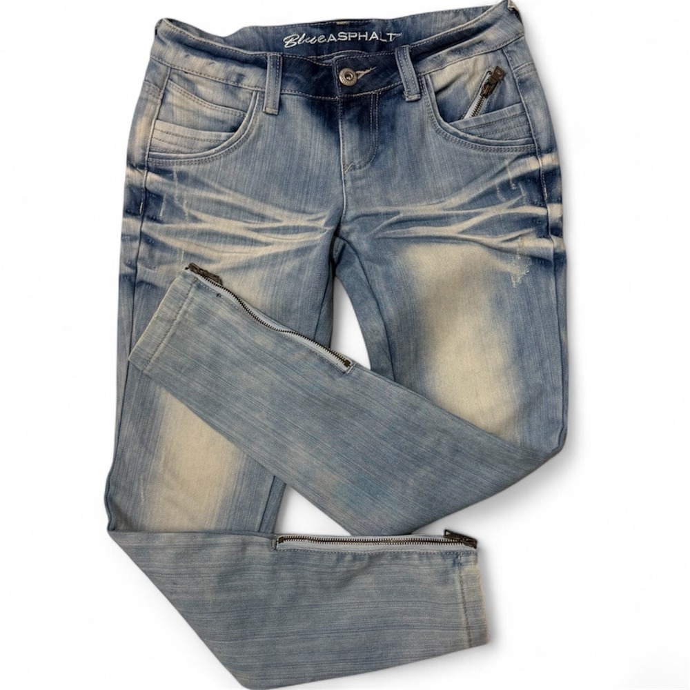Blue Asphalt Womens Size 5 Light‎ Wash Zipper Ankle Skinny Jeans Distressed